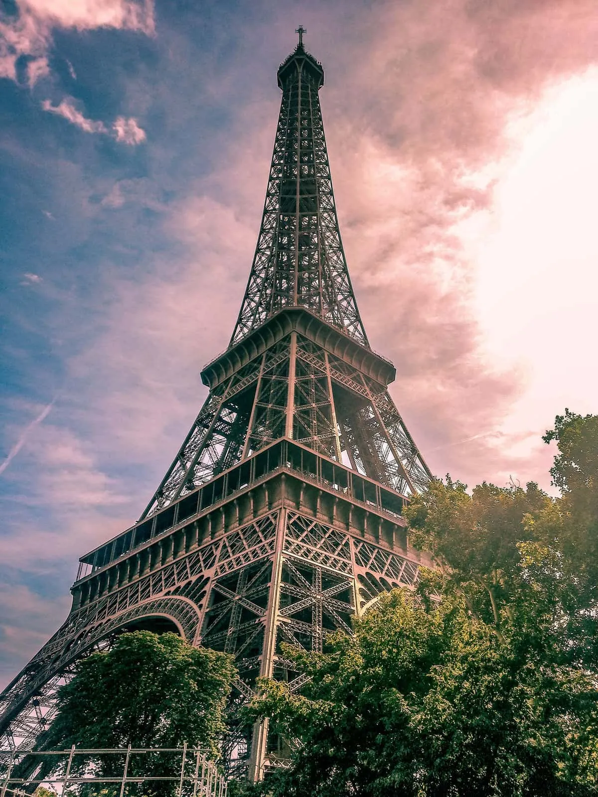 Eiffel Tower against a blue sky